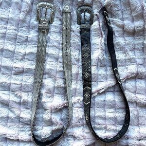 2 Pack Western Style Belts  Silver Engraved & Black Western